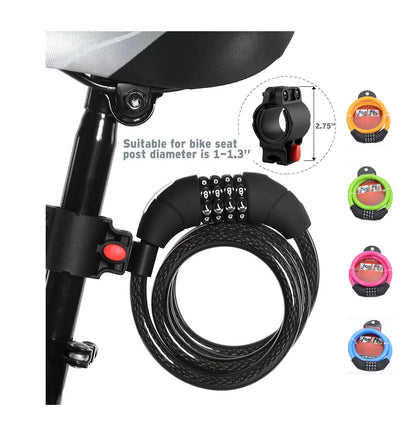 BIKINLITE Keyless Silicone Bike Security Lock – 4-Digit Combination Chain Bicycle Cable Lock